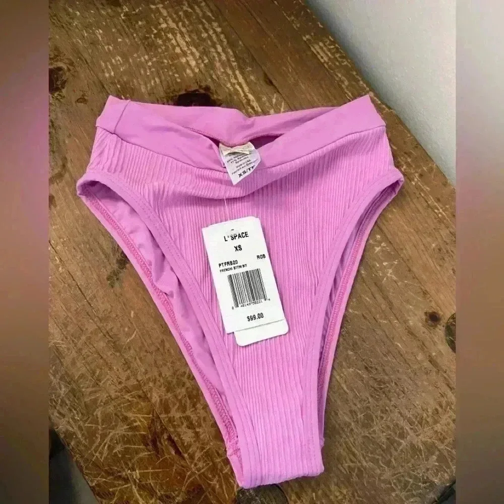 L*Space Pointelle Rib Frenchi Bikini Bottom Rosebud XS